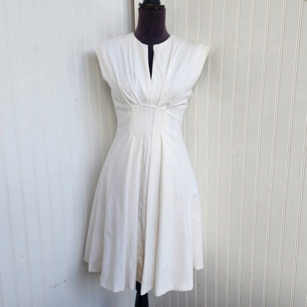 Lyn Devon White/Ivory Cap Sleeve Pleated Dress